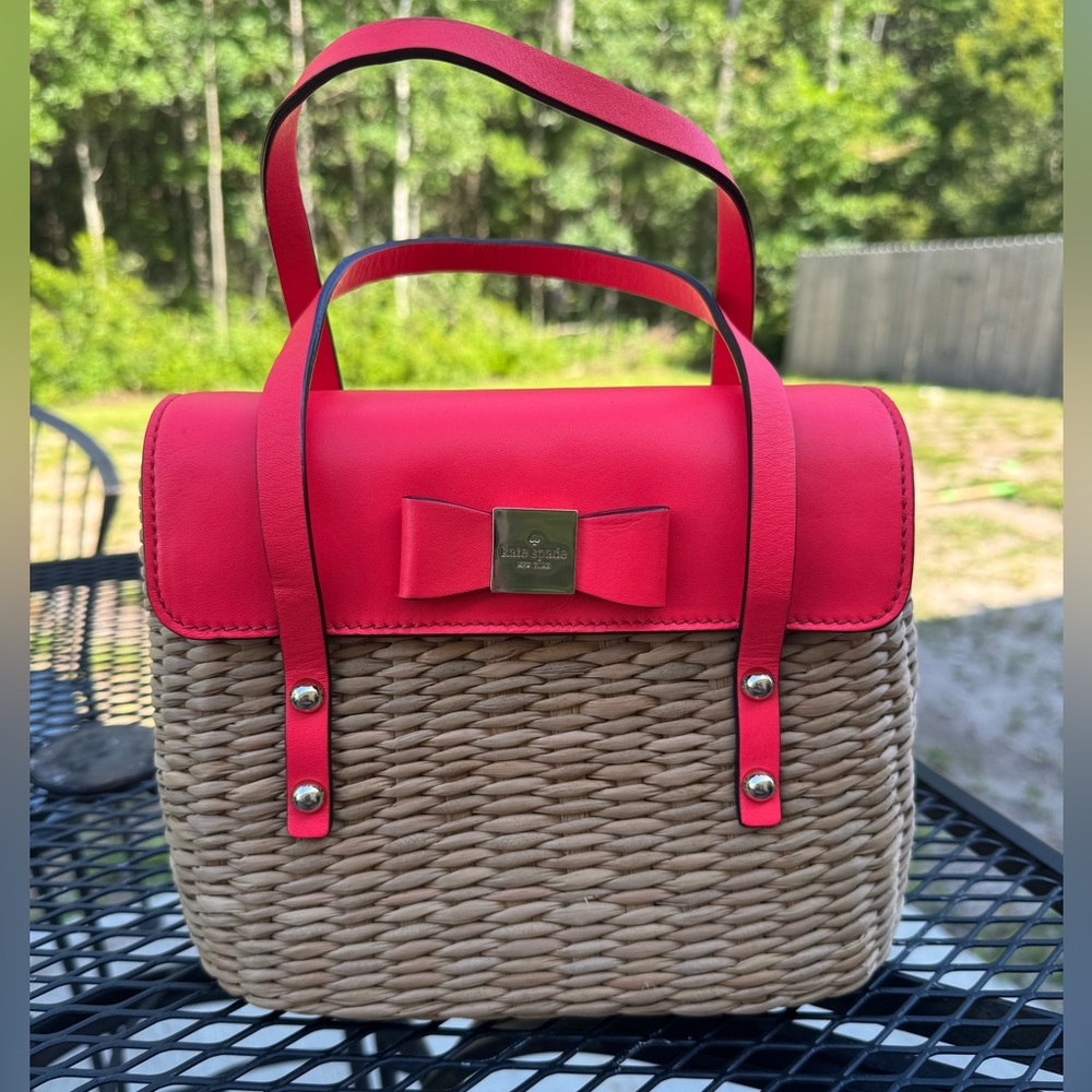 Kate Spade Luisa Straw and Red Leather Bag